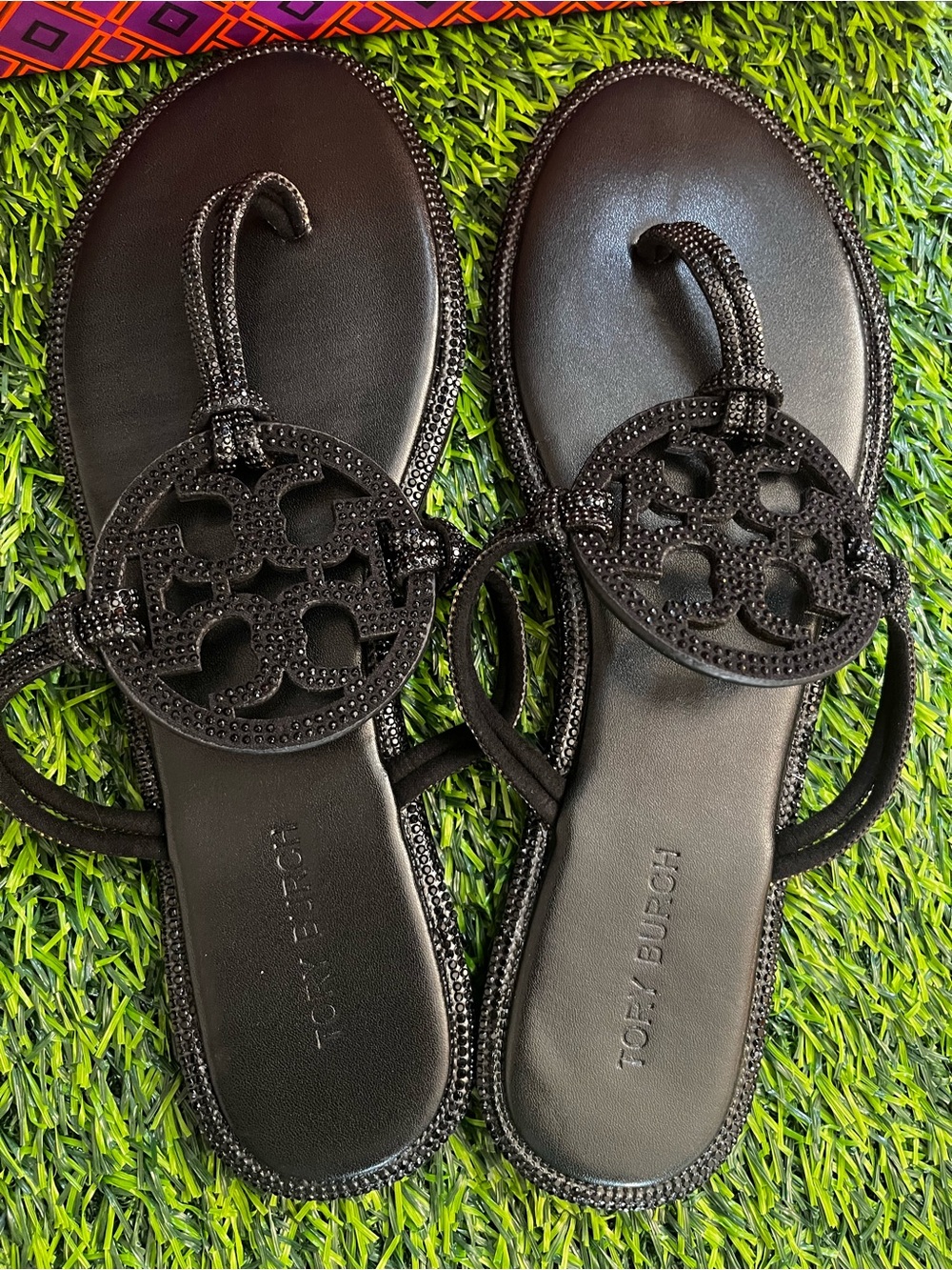 Tory Burch Black Logo Rope Thong Sandals